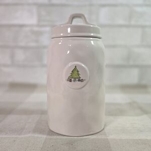 Rae Dunn By Magenta Artisan Christmas Tree Tall Canister Jar 8” Tall Dimpled HTF
